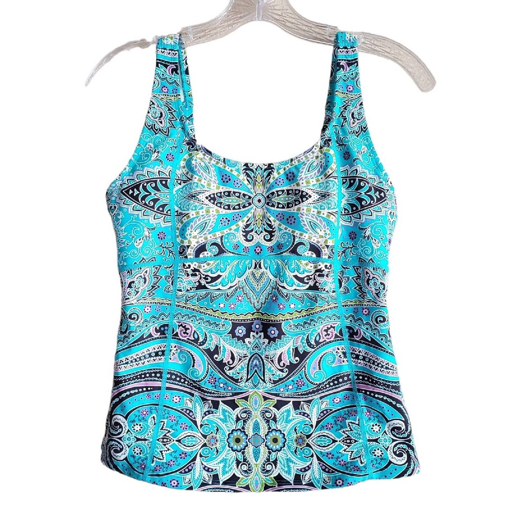 ATHLETA Women's M Tankini  Turquoise Paisley underwire Bra Adjustable Straps